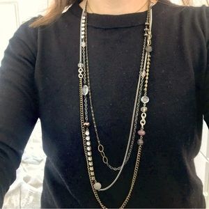 Mixed media antique gold and gunmetal layered necklace